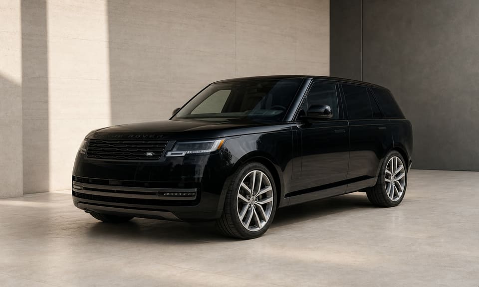 Black Range Rover in a warm ivory studio