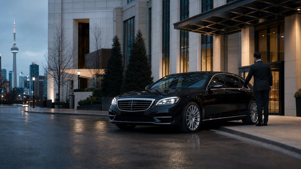 Black executive sedan arriving in Toronto